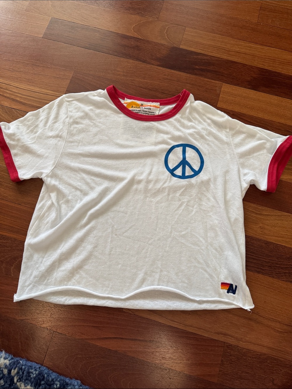 Aviator Nation Peace cropped Tee Shirt. Medium